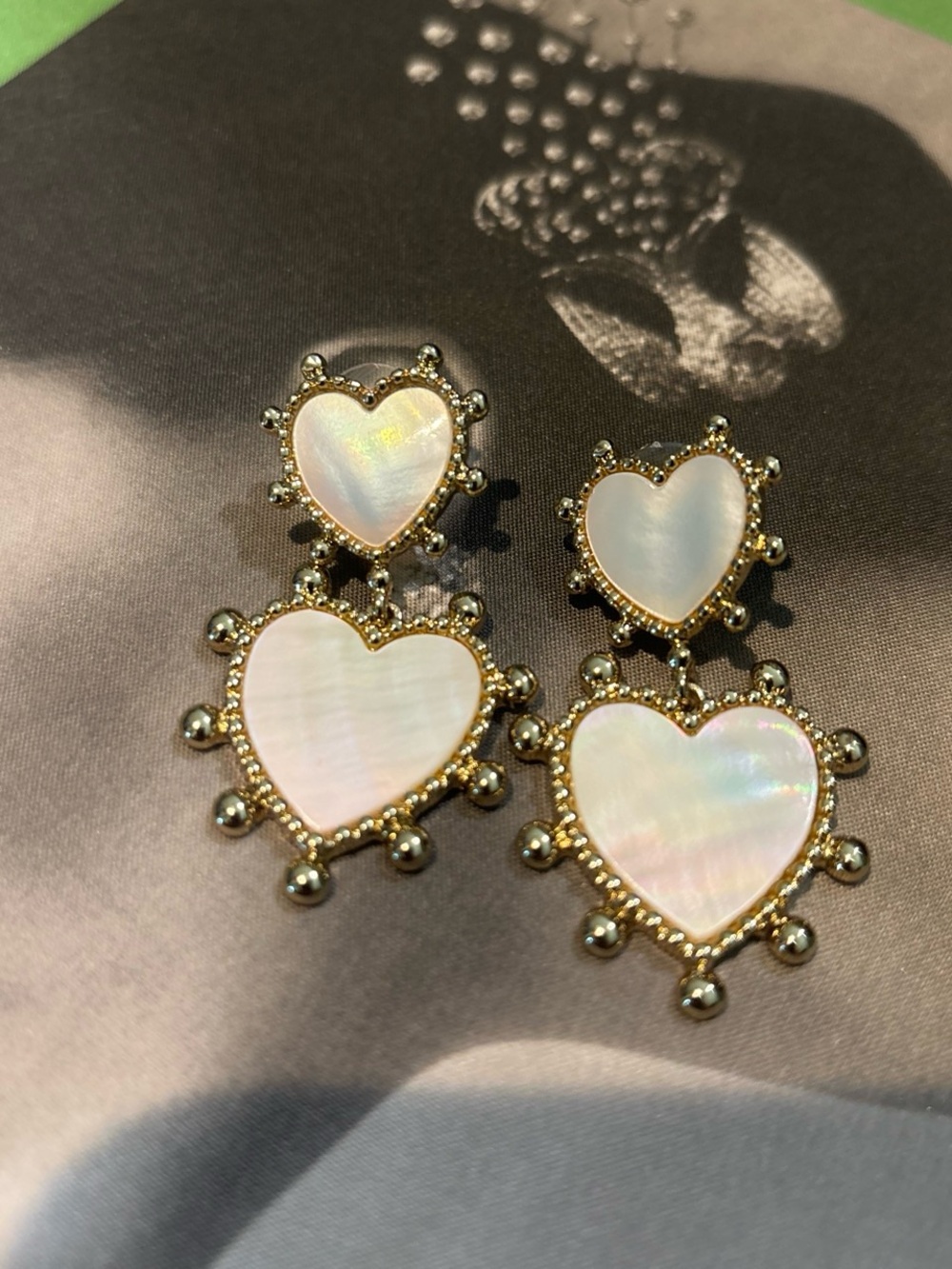 Gold and Mother-of-Pearl Heart Drop Earrings